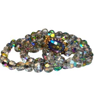 Vintage Crystal Bead Necklace Aurora Borealis Faceted AB Beads Jewelry 1950s